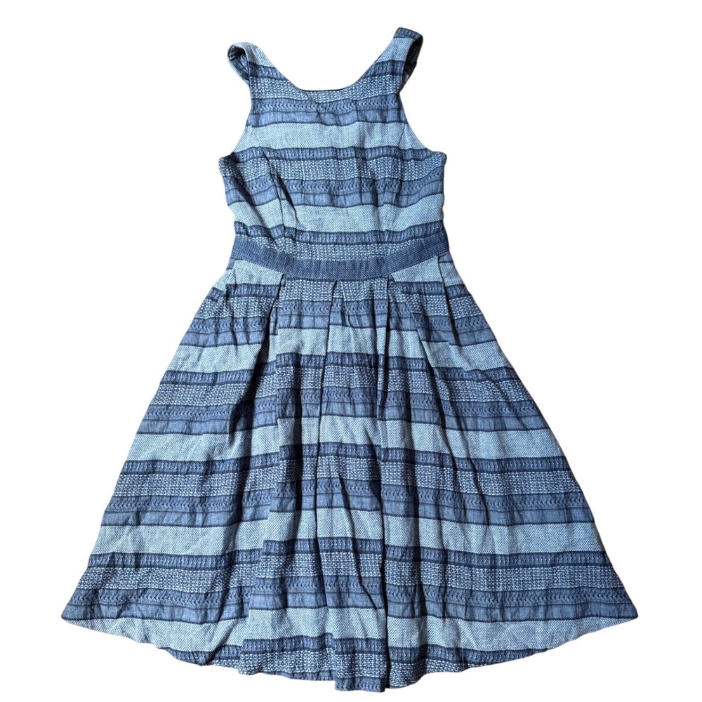 Eva Franco Fit and Flare Dress Women Blue White Striped Cross Back SIZE 4